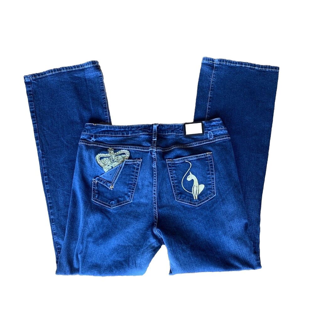 Vintage Baby Phat Jeans 18 Tall Bootcut Embroidered Crown Cat Logo Hip Hop 90s